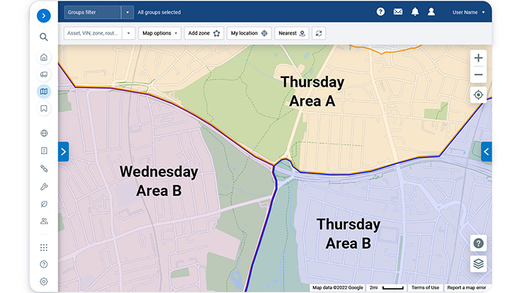 A map with different areas highlighted